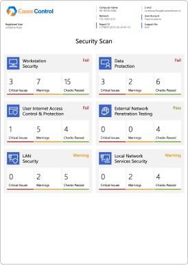 Detailed security scan evaluation over workstation and Windows security issues, User Internet Access and an External Network Penetration Test on your PC